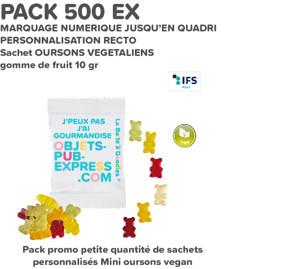 OURSONS VEGAN pack promo sachets personnalisés quadri 500 ex